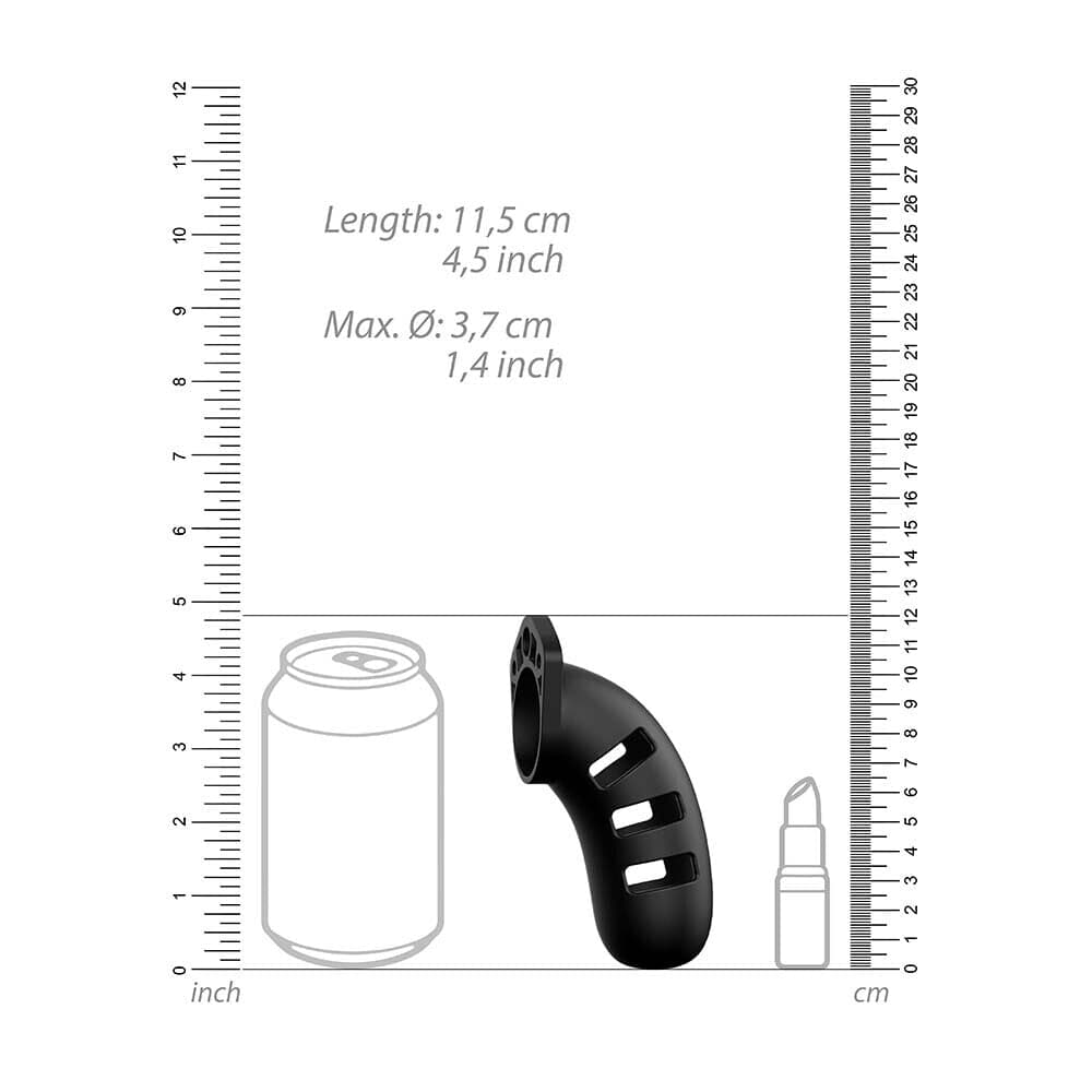 Jaula de castidad de silicona negra para hombre de 21 pulgadas y 4,5 pulgadas