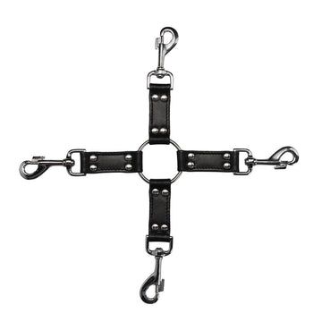 4-Way Couro Preto Hogtie Cross