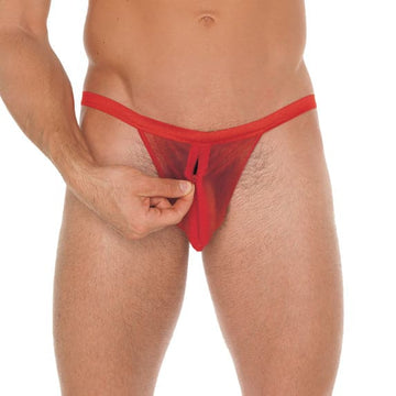 Tanga de malla roja con cremallera para hombre