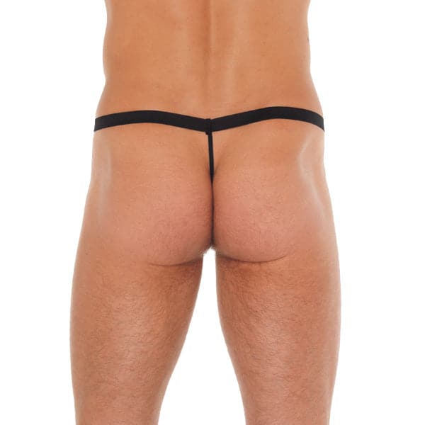 Tanga negro para hombre con cremallera en bolsa roja