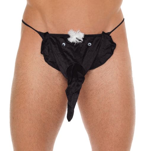 Tanga negro para hombre con bolsa con estampado de elefante