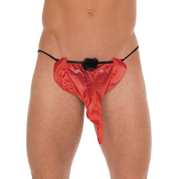 Tanga negro para hombre con bolsa de elefante rojo