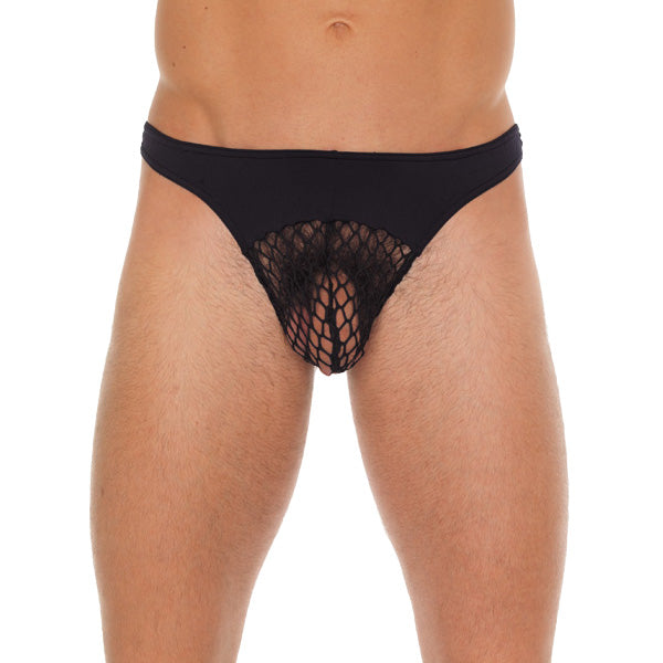 Tanga masculina preta com bolsa de rede