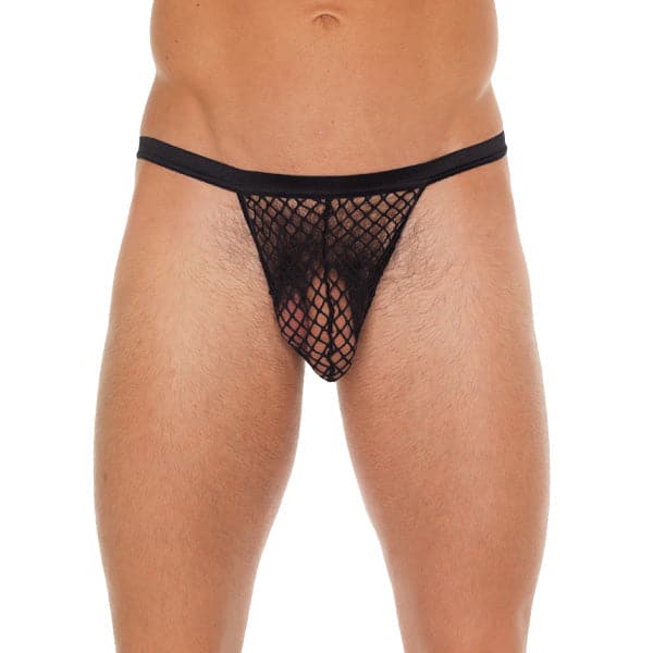 Tanga negro para hombre con bolsa de red negra