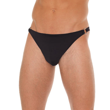 Tanga masculina preta com conectores de argola de metal