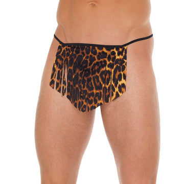 Tanga negro para hombre con taparrabos de leopardo