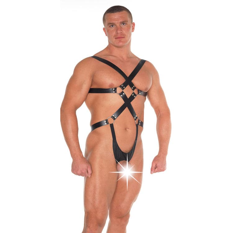 Teddy de couro com tiras para bondage