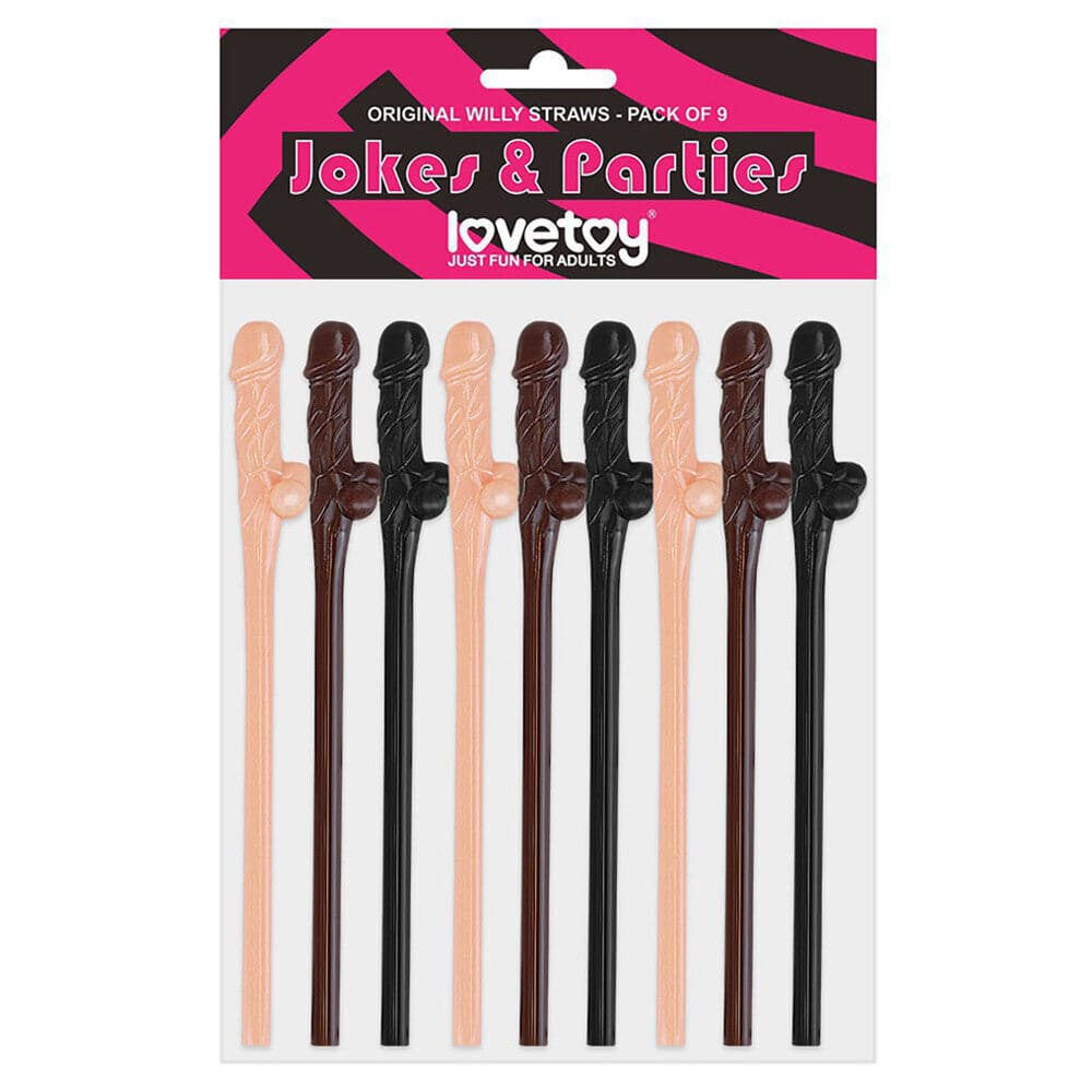 Lovetoy Pacote de 9 Palhinhas Willy Preto Marrom e Rosa
