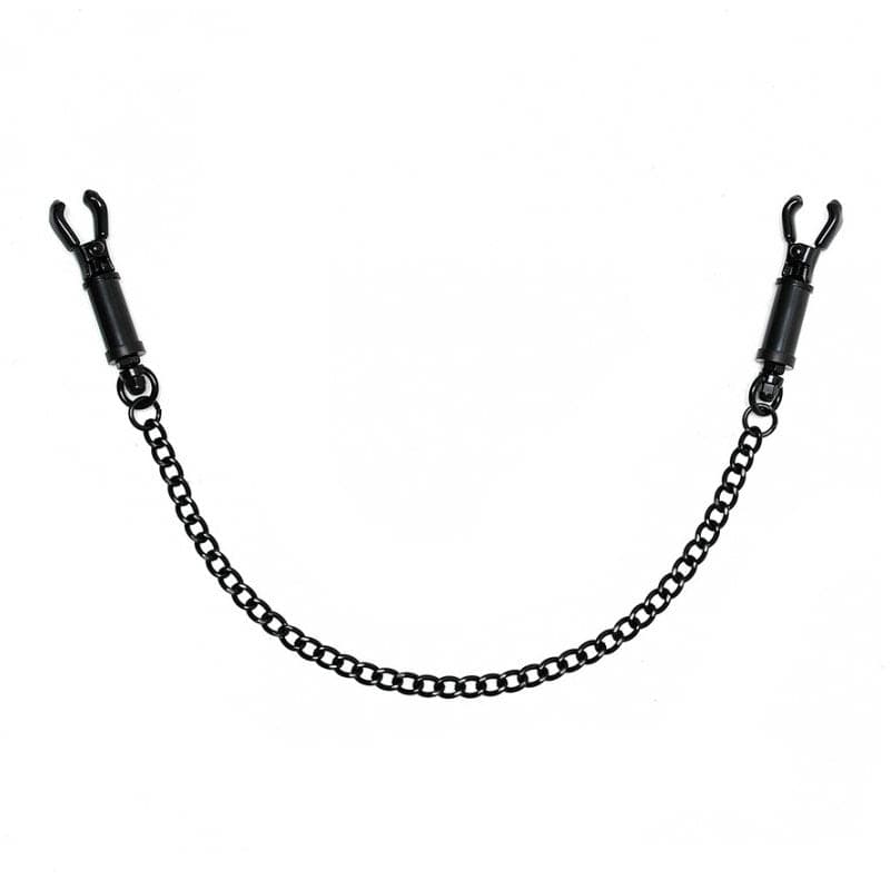 Grampos de mamilo ajustáveis ​​de metal preto com corrente