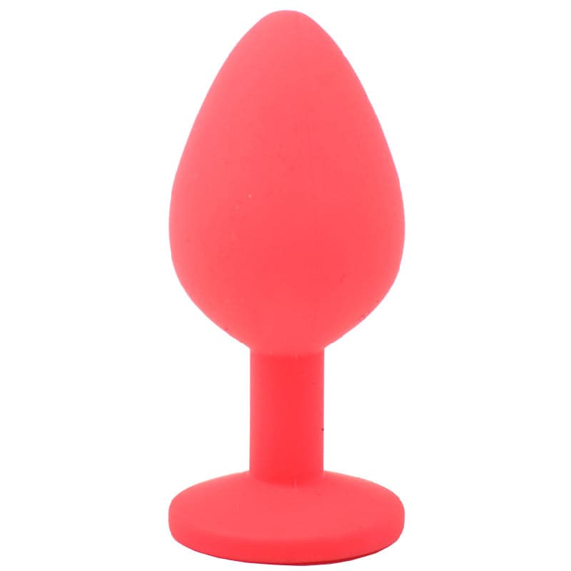 Plug anal de silicone com joias vermelhas médias