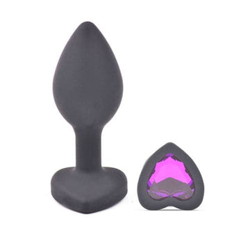 Tapón anal pequeño con base de diamante en forma de corazón de color negro