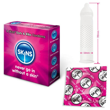 Preservativos Skins Dots And Ribs, paquete de 4